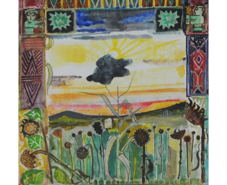 Michael Chase (British, 1915-2001), Sunflower Field, Provencale, signed bottom right, inscribed verso, watercolour on gesso b