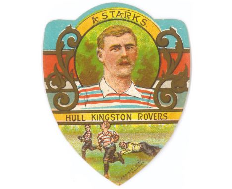 BAINES, shield-shaped rugby cards, inc. Hull KR (Starks inset), Tipperary, St. Helens (Foulkes), West Hartlepool, Rochdale, A
