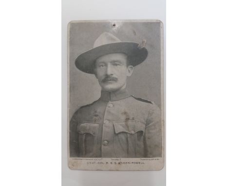 SCOUTING, cabinet photo (printed), Lieut. Col. RSS Baden-Powell, "Souvenir of South Africa 1899-1900" to back, pin-holed &amp