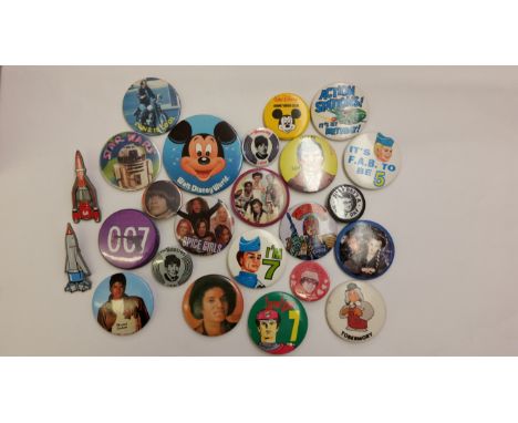 ENTERTAINMENT, metal button badge selection, inc. Michael Jackson (6), Spice Girls, Culture Club, Abba, Beatles, Thunderbirds