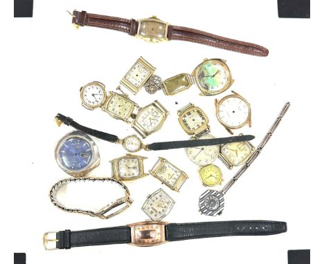 Collection of yellow metal cased wrist watches by Bulova, Westfield, Hamilton etc, also an art deco silver and enamel ladies 