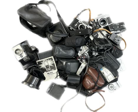 Large selection of assorted vintage cameras include Sony, Olympus, Minolta etc , all untested