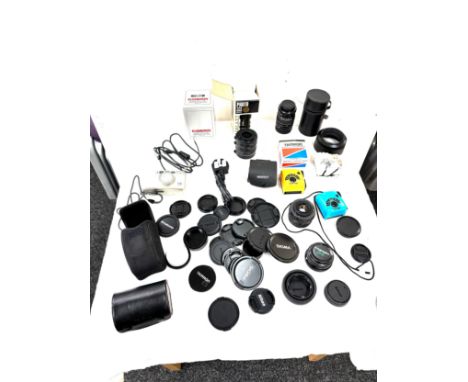 Selection of assorted camera lenses includes Asahi Pentax, Kino Precision etc, untested