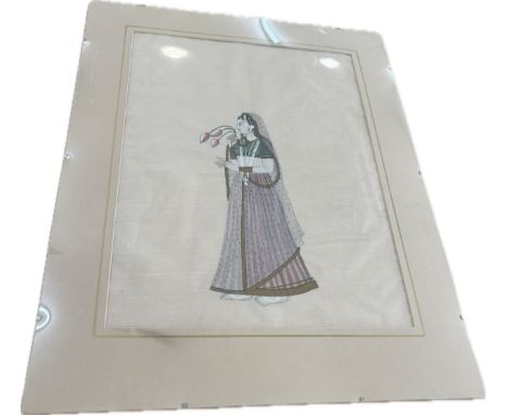 Framed Egyptian hand painted embroidery measures approximately 23 inches by 18 inches