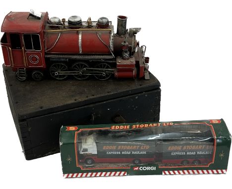 Train model, Boxed Eddie Stobart lorry, vintage wooden box, measurement of box is approximately  Height 5 inches, length 13.5