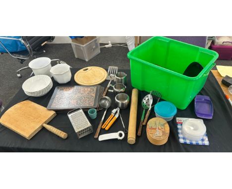 Selection of kitchenalia includes Chopping boards, cutlery etc