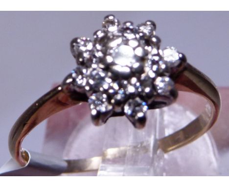 9ct gold diamond cluster ring, size M