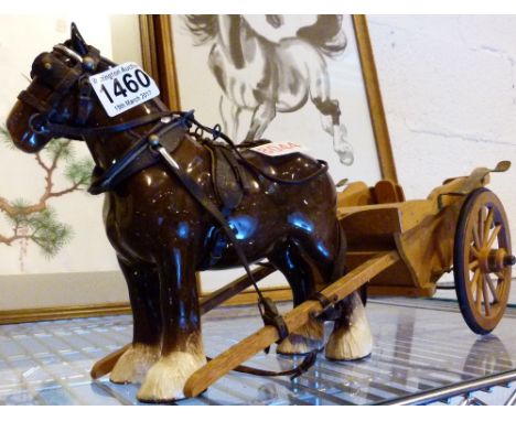 Beswick Shire mare pulling vintage cart 