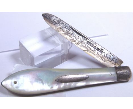 Silver hallmarked mother of pearl folding fruit knife 