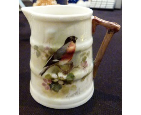 Royal Worcester small bullfinch jug signed Powell   CONDITION REPORT:  Very small chip to inner of rim 