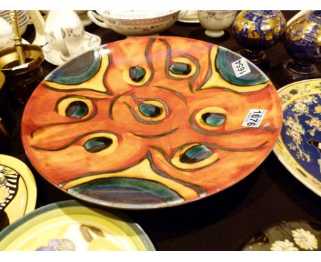 Large modern Poole pottery Peacock charger