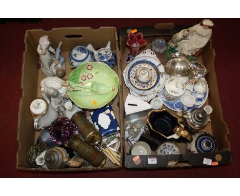 Two boxes of miscellaneous items, to include Nao Spanish porcelain figure of pillow-fighting children, Carltonware Australian