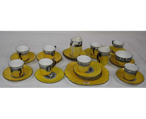 An Art Deco Shelley part tea service, decorated in the Cameo pattern, No.11350/31, having printed Shelley China England mark 