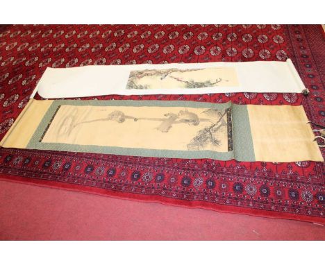 A Chinese lithographic wall hanging scroll, w.54cm; together with one other similar (2)