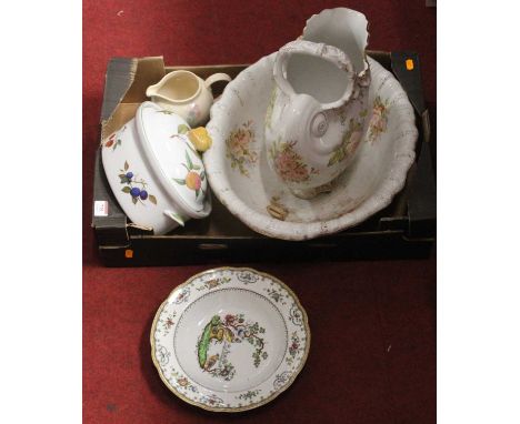 A box of various ceramics to include a Royal Worcester Evesham Vale tureen