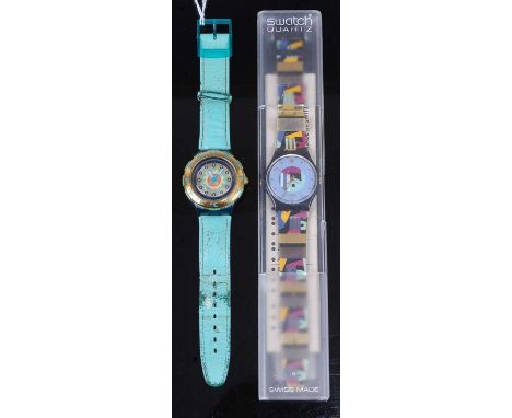 A Swatch Masquerade quartz wrist watch in original box, together with one other Swatch quartz bracelet watch (2)