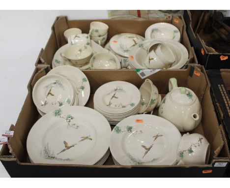 A Royal Doulton The Coppice pattern tea and dinner serviceVery little crazing on one of the soup bowls, tiny chip to rim othe