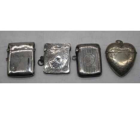 A WWI period silver vesta case, of hinged rectangular form, having engine turned decoration, with circular cartouche engraved