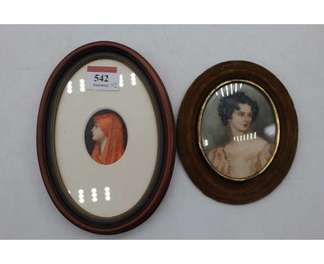 A reproduction portrait miniature watercolour, 5 x 4cm; together with a reproduction portrait print (2)