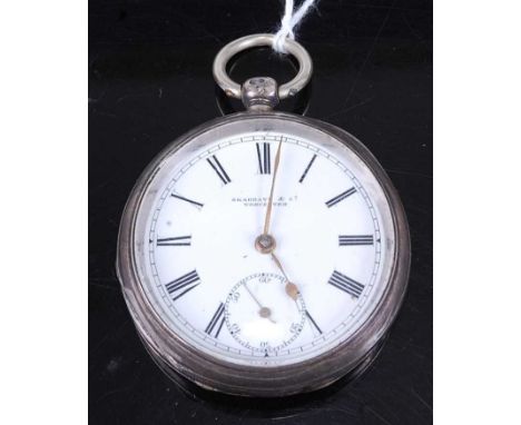 A Skarratt &amp; Co of Worcester late Victorian silver cased gent's open faced pocket watch, having keywind movement, dia.52m