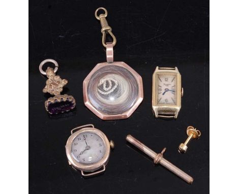 A Mappin Art Deco 18ct gold cased ladies tank watch (movement overwound and lacking bracelet), gross weight 9.6g, together wi