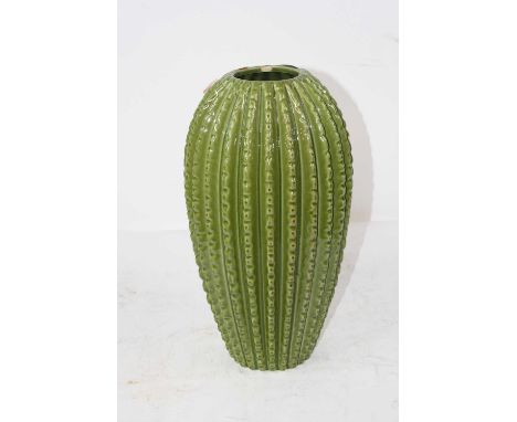 A large green glazed ceramic vase of cactus shape, height 38cm