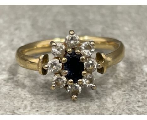 Ladies 9ct gold Sapphire and CZ ring. 1.2g size K