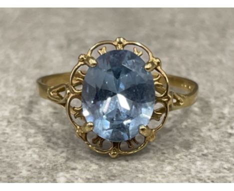 Ladies 9ct gold Blue stone ring. 1.9g size Q