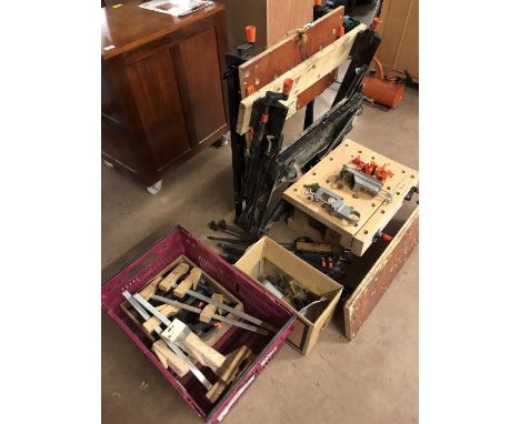 Collection of tools to include Black &amp; Decker Workmate x 2 and a collection of clamps