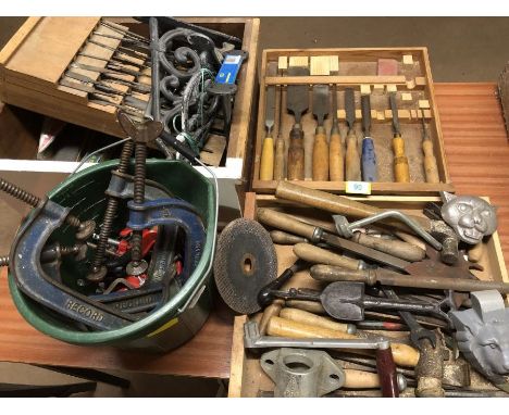 Four boxes of various tools to include chisels, G Clamps, files etc