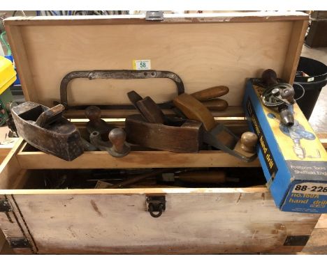Boxed set of woodworking tools to include vintage planes etc