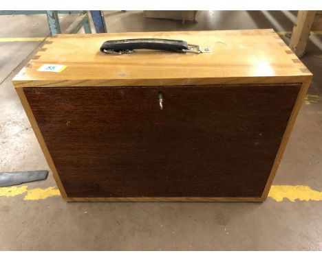 Wooden portable tool box with seven drawers and lockable front, approx 48cm x 22cm x 34cm, containing various tools
