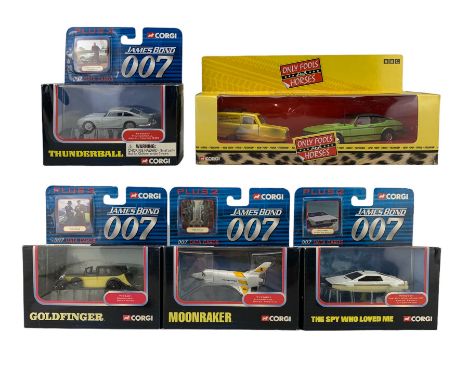 Corgi 'CC99111 Only Fools and Horses Ford Capri and Reliant Regal Super Van' set and four Corgi James Bond 007 data card vehi