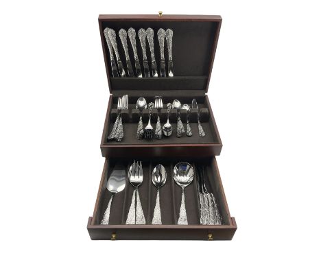 Set of American stainless steel cutlery by Reed & Barton in the Korea pattern, mostly for eight covers, sixty nine pieces in 