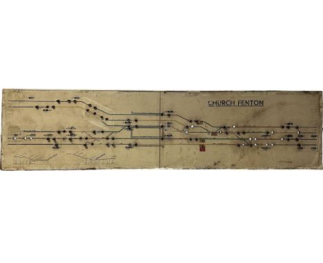 1960s Church Fenton signal box diagram, showing from Leeds to York, full colour with cuto uts for colour light signals, L183c