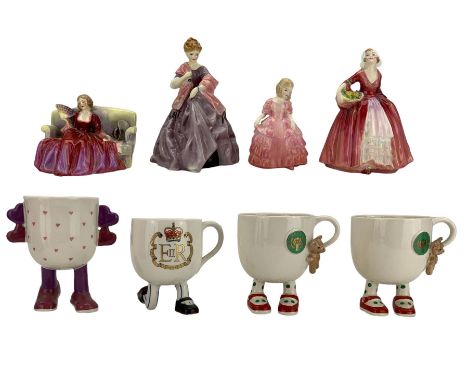 Three Royal Doulton figures comprising Sweet & Twenty HN 1610, Rose and Janet, Royal Worcester figure First Dance and four Ca