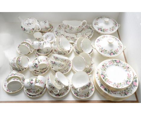 A WEDGWOOD BONE CHINA HATHAWAY ROSE PATTERN TEA AND DINNER SERVICE