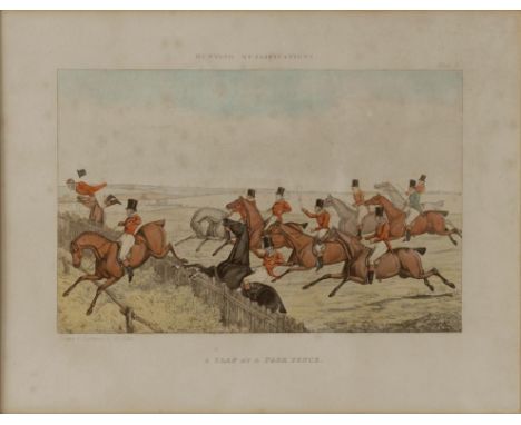 BY AND AFTER HENRY ALKEN - HUNTING QUALIFICATIONS, A SET OF SIX, ETCHINGS, HAND COLOURED, 25CM X 33CM, OAK FRAMES