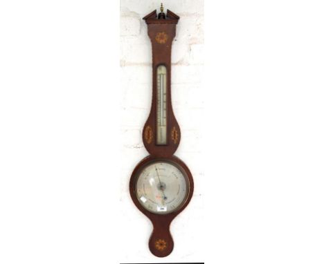A VICTORIAN INLAID MAHOGANY BAROMETER, 100CM L