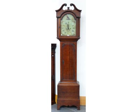 AN EARLY VICTORIAN OAK EIGHT DAY LONGCASE CLOCK, THE BREAKARCHED AND PAINTED DIAL INSCRIBED PARKER LOUTH, 214CM W