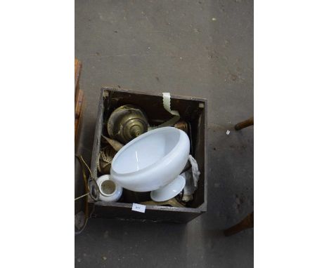 A quantity of mixed items to include oil lamp parts