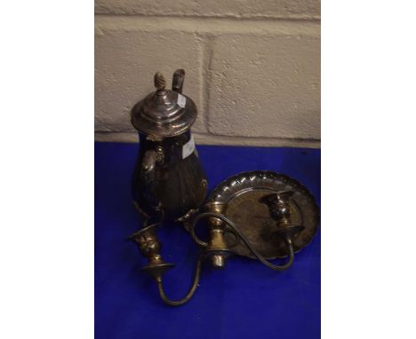 A silver plated teapot and other items
