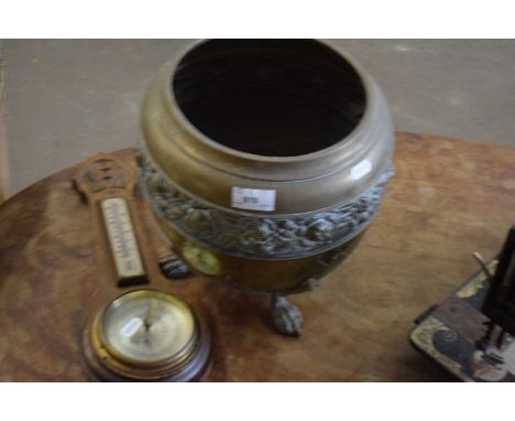 A brass jardiniere and a small barometer