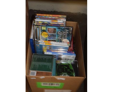 A box of various PC, CD-Rom discs, CD's etc