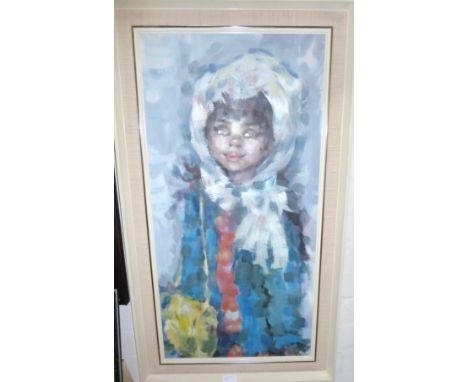 Mata:  three quarter length portrait of a young girl, oil on canvas, 30½" x 15", framed