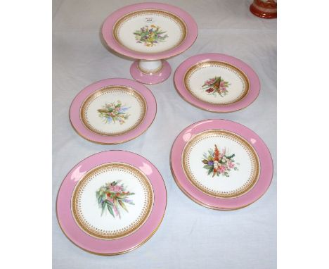 A 19th century Worcester (Kerr & Binns) bone china fruit service comprising tazza, comport and 6 plates, 10", 9" and 9" diame