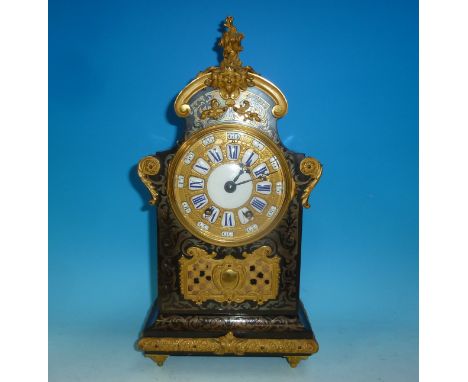 A 19th century ormolu and boule work mantel clock with extensive ormolu mounts and dial, having raised enamel numerals and 8 