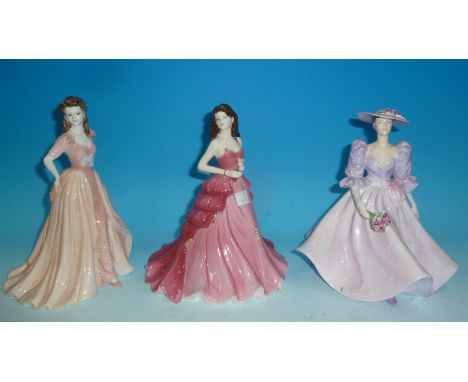 Three Coalport figures:  "Barbara Ann", "Ruby Anniversary", & "Jacqueline", 8½" - 9½"