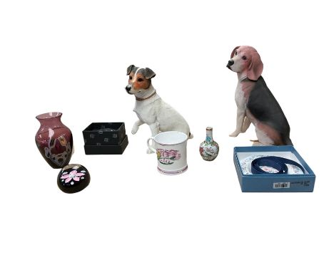 Caithness paperweight, together with glass vase, Country Artists Jack Russel, Danbury Mint Beagle etc  