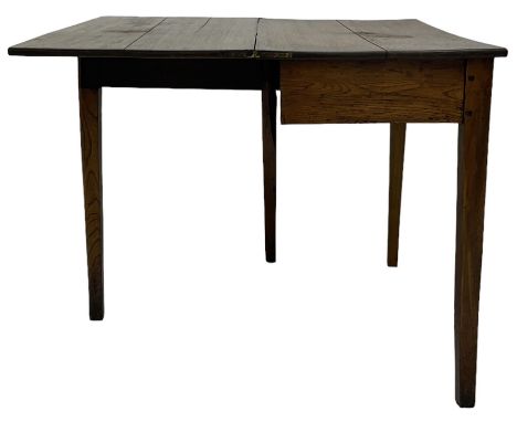 19th century oak tea table, rectangular fold-over top, on single gate-leg action base, square tapering supports Dimensions: H